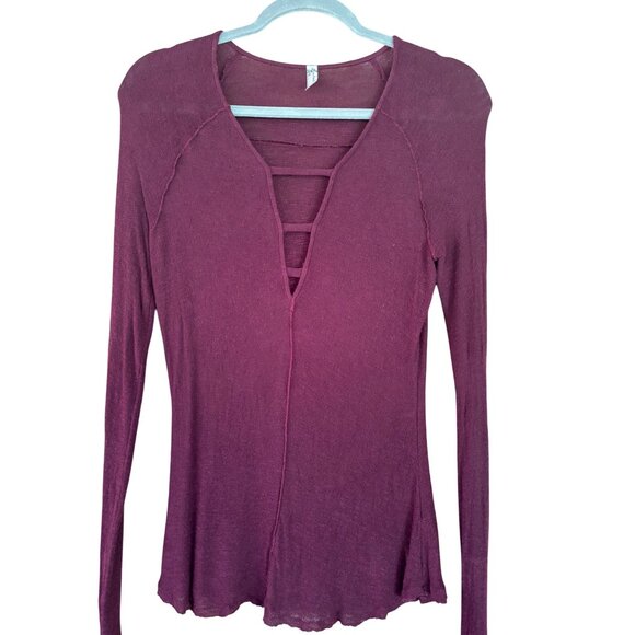 Intimately Free People Burgundy  Blouse Deep V-Neck & Ladder Detail Lightweight - Picture 1 of 9
